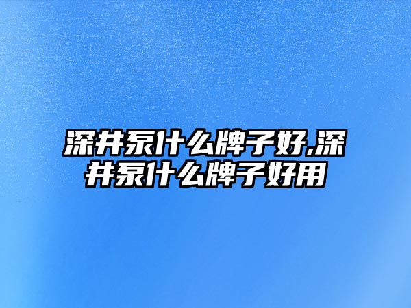 深井泵什么牌子好,深井泵什么牌子好用