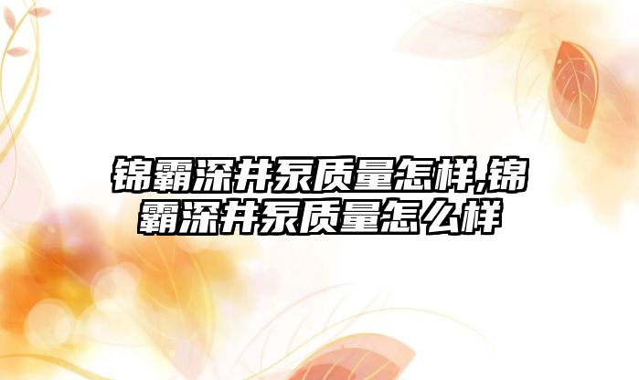 錦霸深井泵質量怎樣,錦霸深井泵質量怎么樣