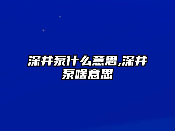 深井泵什么意思,深井泵啥意思