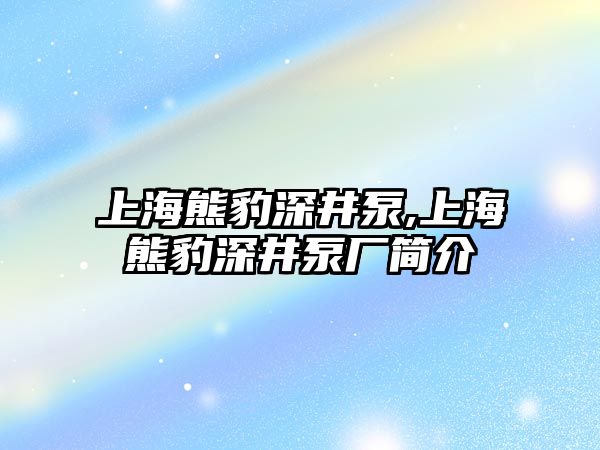 上海熊豹深井泵,上海熊豹深井泵廠簡介