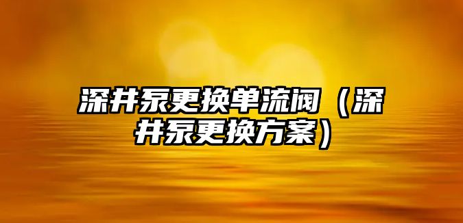 深井泵更換單流閥（深井泵更換方案）