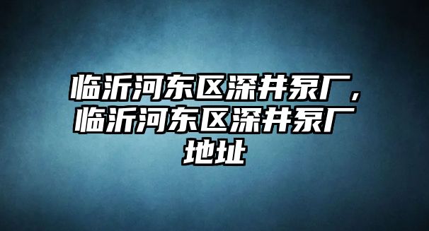 臨沂河?xùn)|區(qū)深井泵廠,臨沂河?xùn)|區(qū)深井泵廠地址