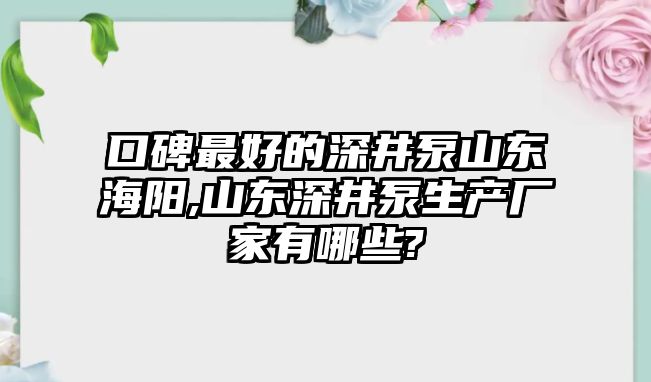 口碑最好的深井泵山東海陽,山東深井泵生產廠家有哪些?