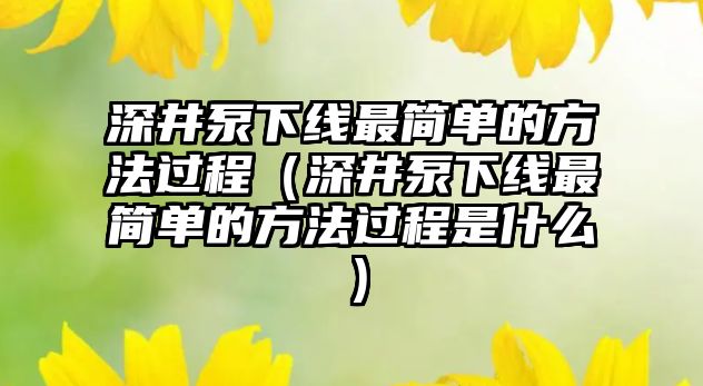 深井泵下線最簡單的方法過程（深井泵下線最簡單的方法過程是什么）