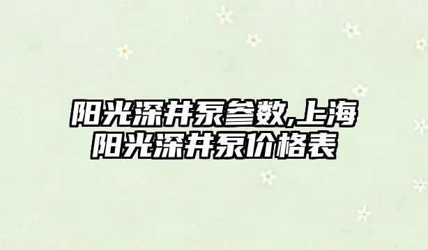 陽光深井泵參數,上海陽光深井泵價格表