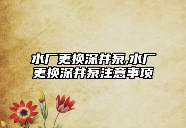 水廠更換深井泵,水廠更換深井泵注意事項