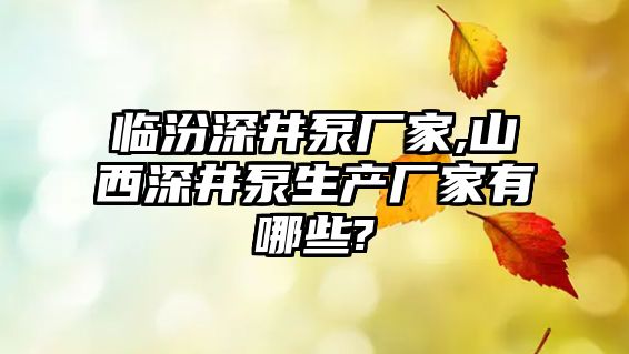 臨汾深井泵廠家,山西深井泵生產廠家有哪些?