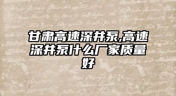 甘肅高速深井泵,高速深井泵什么廠家質量好