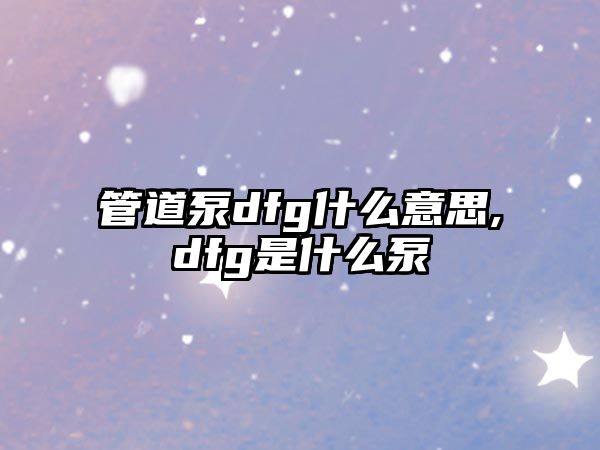 管道泵dfg什么意思,dfg是什么泵