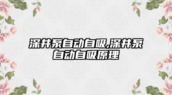 深井泵自動自吸,深井泵自動自吸原理