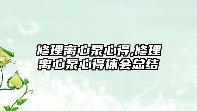 修理離心泵心得,修理離心泵心得體會總結