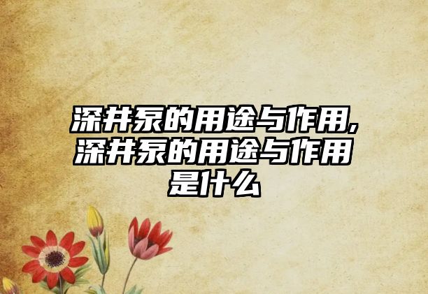 深井泵的用途與作用,深井泵的用途與作用是什么