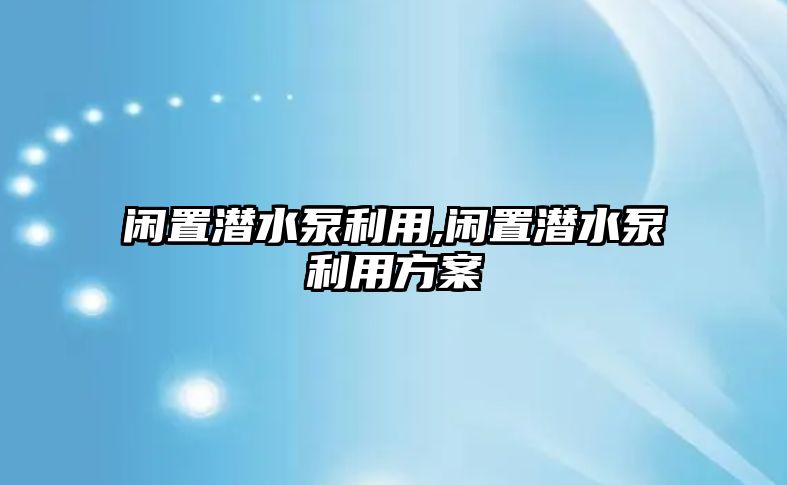 閑置潛水泵利用,閑置潛水泵利用方案