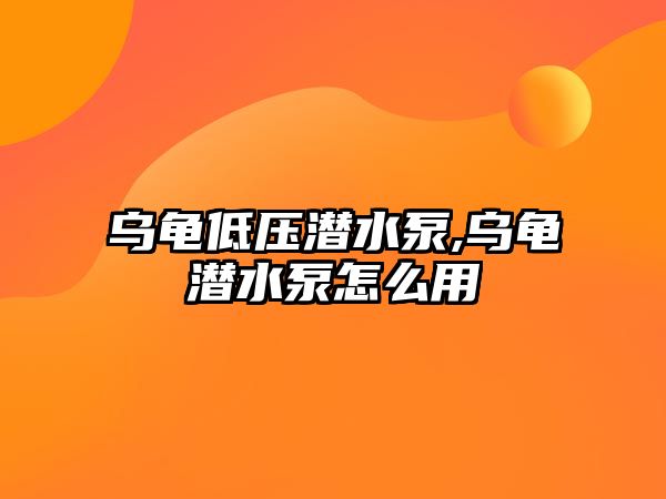 烏龜低壓潛水泵,烏龜潛水泵怎么用