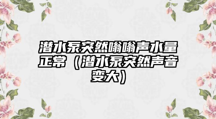 潛水泵突然嗡嗡聲水量正常（潛水泵突然聲音變大）