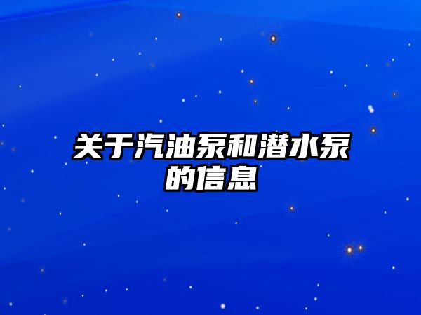 關于汽油泵和潛水泵的信息