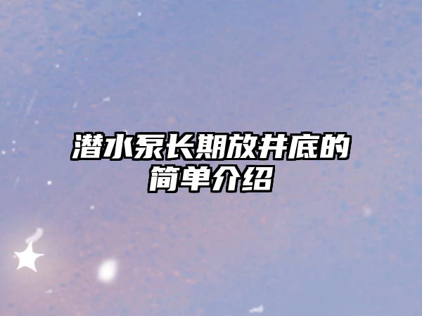 潛水泵長期放井底的簡單介紹