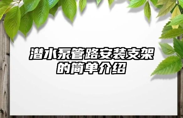 潛水泵管路安裝支架的簡單介紹